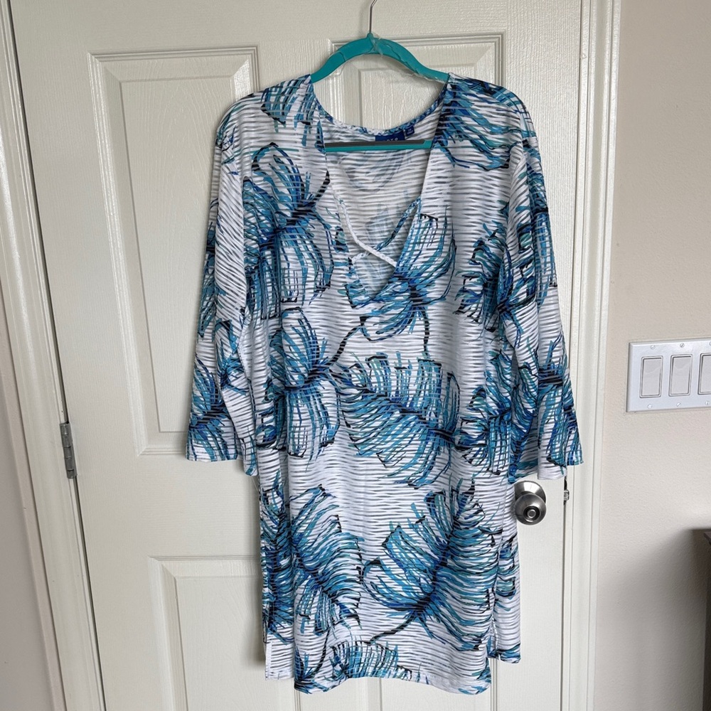 Apt. 9 Teal and White Tropical Swim Cover-Up
